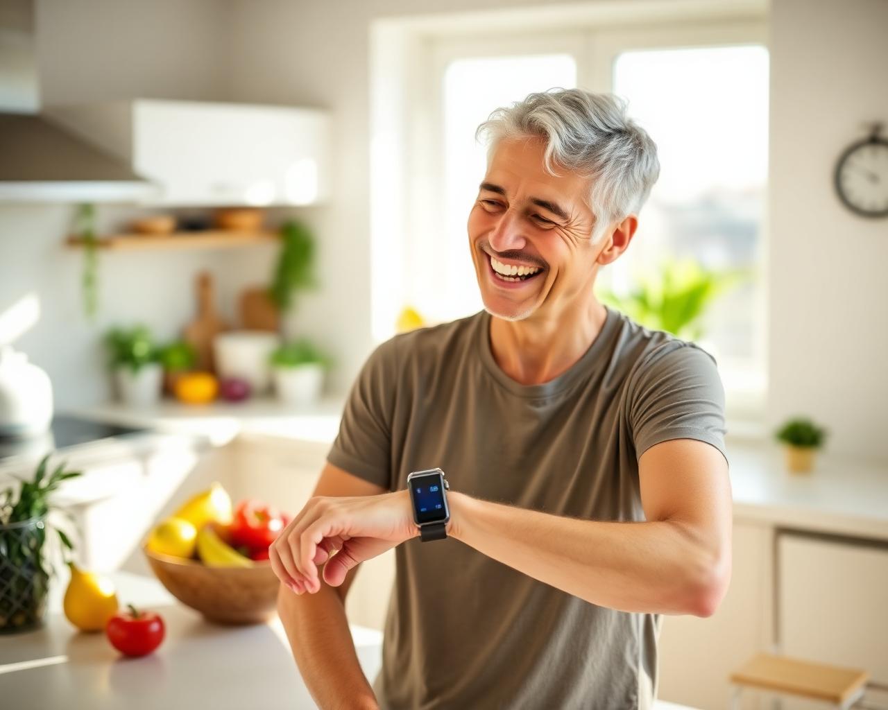 Person checking glucose meter feeling healthy